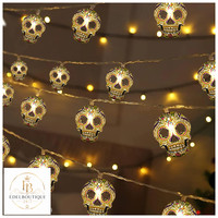 Lichterkette Halloween 3M 20 LED Totenkopf Batteriebetrieben Deko FüR Garten