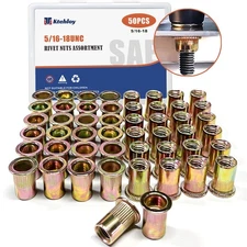50 PCS 5/16-18UNC Carbon Steel Flat Head Rivet Nut Threaded Insert Rivnut