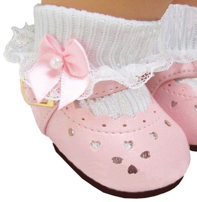 HIGH QUALITY Pink Shoes & Satin Bow Socks made for Bitty Baby Doll Clothes