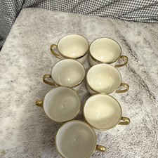 Lenox Presidential Collection Hancock Tea Cups Set of 7 White Black Gold Trim