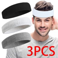 3 pcs Men Women Sweatband Headband Terry Cloth Moisture Wicking for Sports