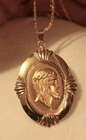 Handsome Festooned Goldtn Textured Head of Christ Crown Thorns Pendant Necklace