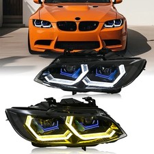 LED Scheinwerfer für 2007-2010 BMW 3er E92 E93 Gelbe und weiße Tagfahrleuchten