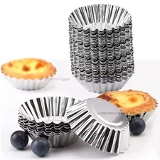 50Pcs Egg Tart Cup Mold Aluminum Alloy Tart Muffin Mold Kitchen Cupcake Molds