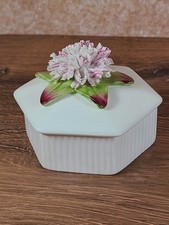 *Rare* Vintage Aynsley Pink Carnation Hexagonal Bone China Trinket Box