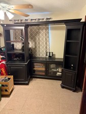 Traditional Cherry Wood 3-Piece Entertainment Center Wall Unit with Arched Glass Doors — listing 6