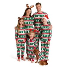 Family Christmas Pajamas Matching Sets Long Sleeve Large Pet 01-green/Reindeer