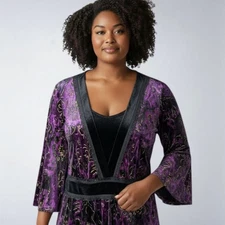 Notations Velvet Top 2X Purple Gold Tie Belt Whimsigoth Witchy Dark Fairy