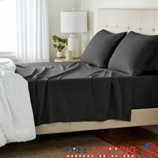 100 Cotton Jersey Knit Bed Sheet Set Soft Breathable Fitted Flat Pillowcase New