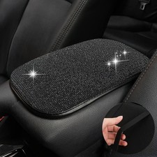 Auto Bling Car Armrest Cover, Crystal Rhinestone Auto Center Console Cover Black
