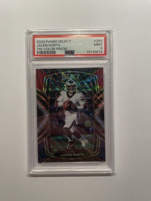 JALEN HURTS - 2020 SELECT #250 - ROOKIE (RC) -TRI-COLOR PRIZM #/99 -- PSA 9