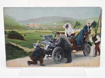 Broken Down Car Antique Postcard