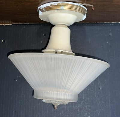 Vintage Ceiling Light Fixture Frosted Glass Shade Large With Mount