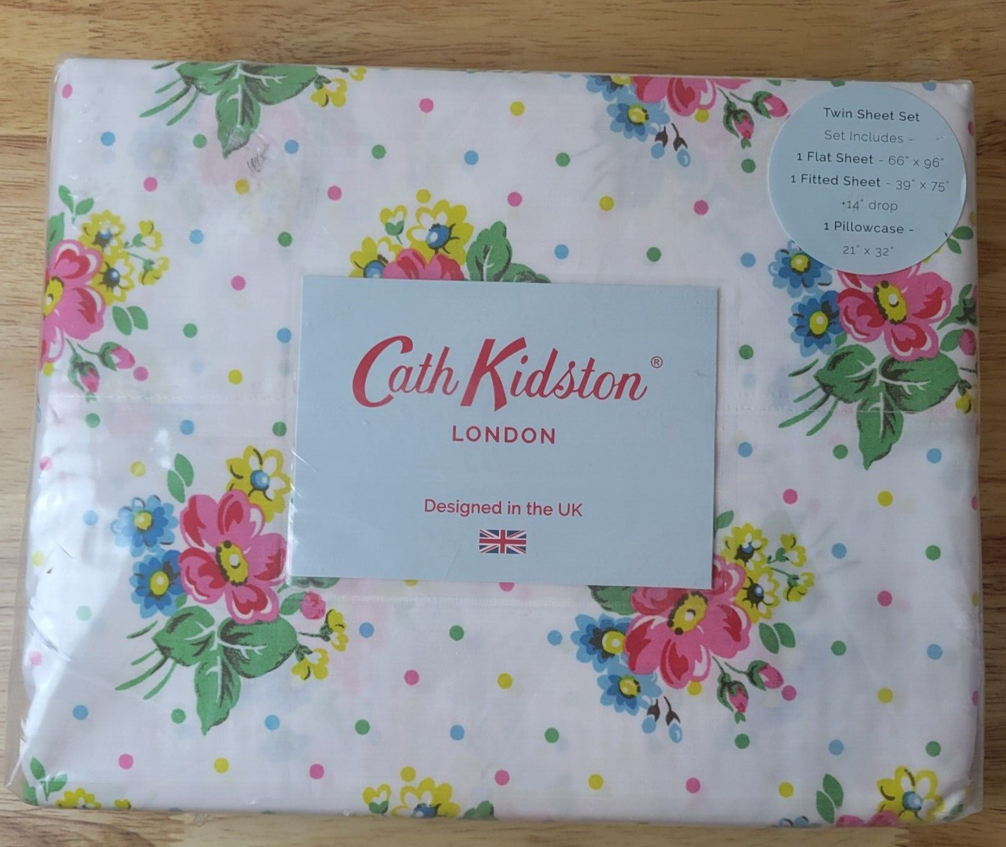 Cath Kidston London Floral Bunches Pink 3pc Twin Sheet Set Polka Dot