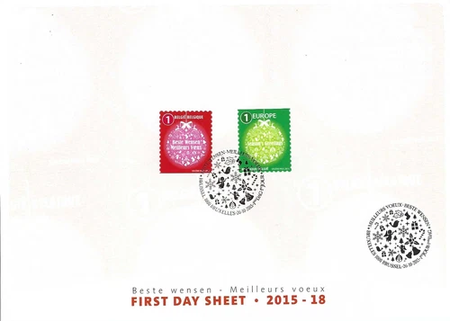 [FDS439] Belgium FDS 2015-18 Christmas First Day Sheet SUPERB