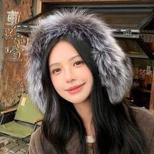 Women's Large Full Covered Real Fox Fur Earmuffs Warm Ear Muffs Fox Scarf Collar