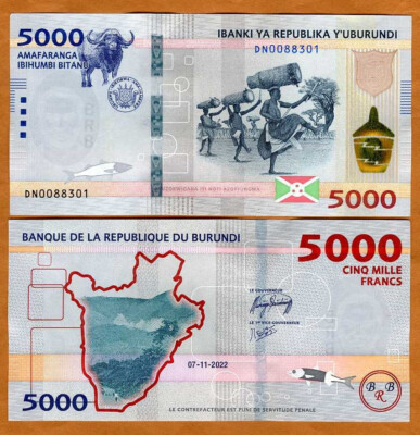 Burundi, 5000 Francs, 2022 (2023), P-New, UNC New colors, Improved security