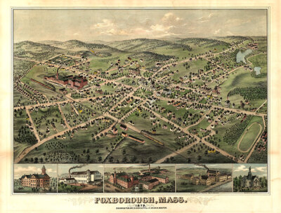 Panoramic Map of Foxborough MA 16x20