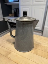 Antique Vintage Gray Graniteware Enamel Coffee or Tea Pot bin7