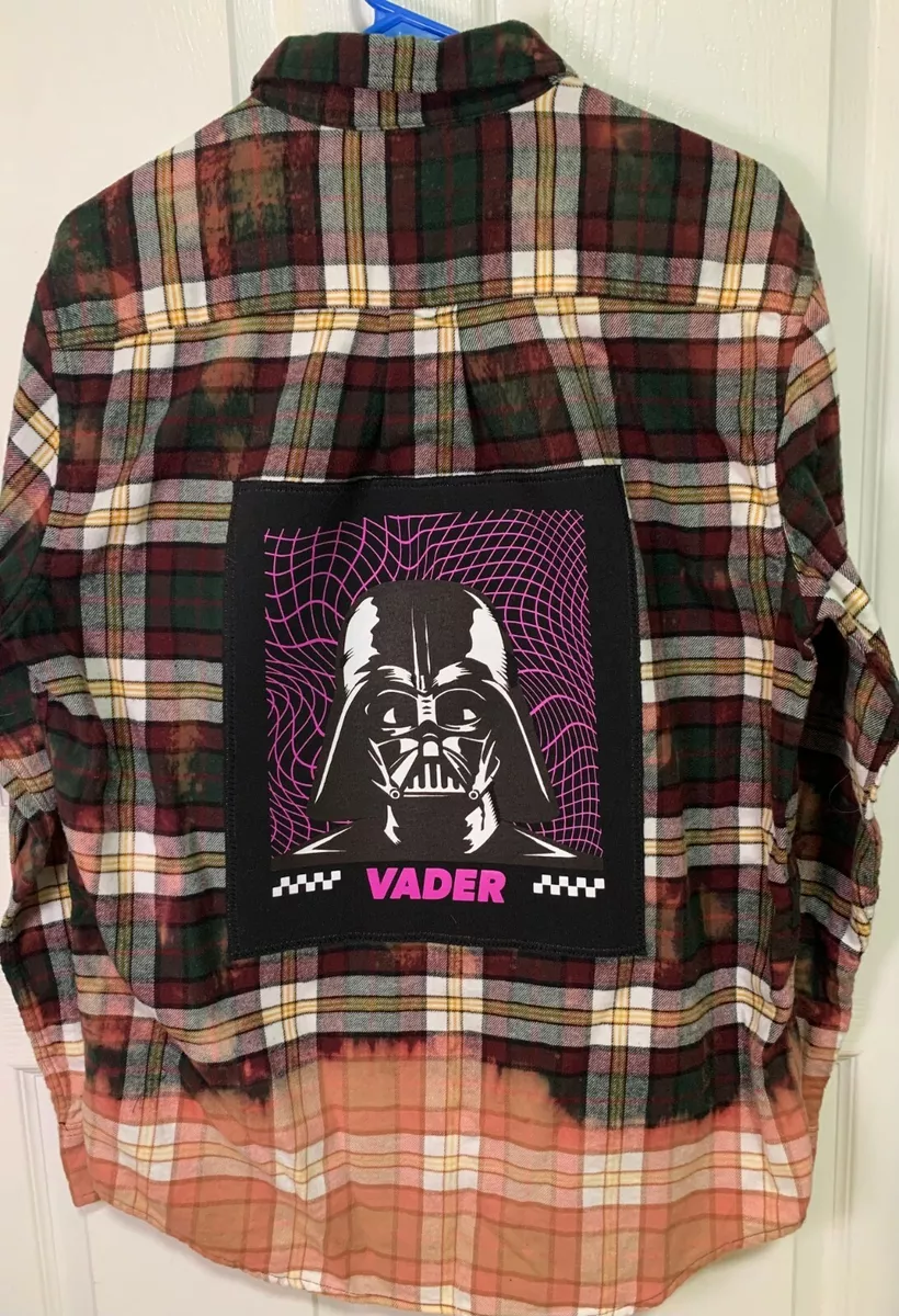Custom Distressed Darth Vader Star Wars Upcycled Flannel Shirt