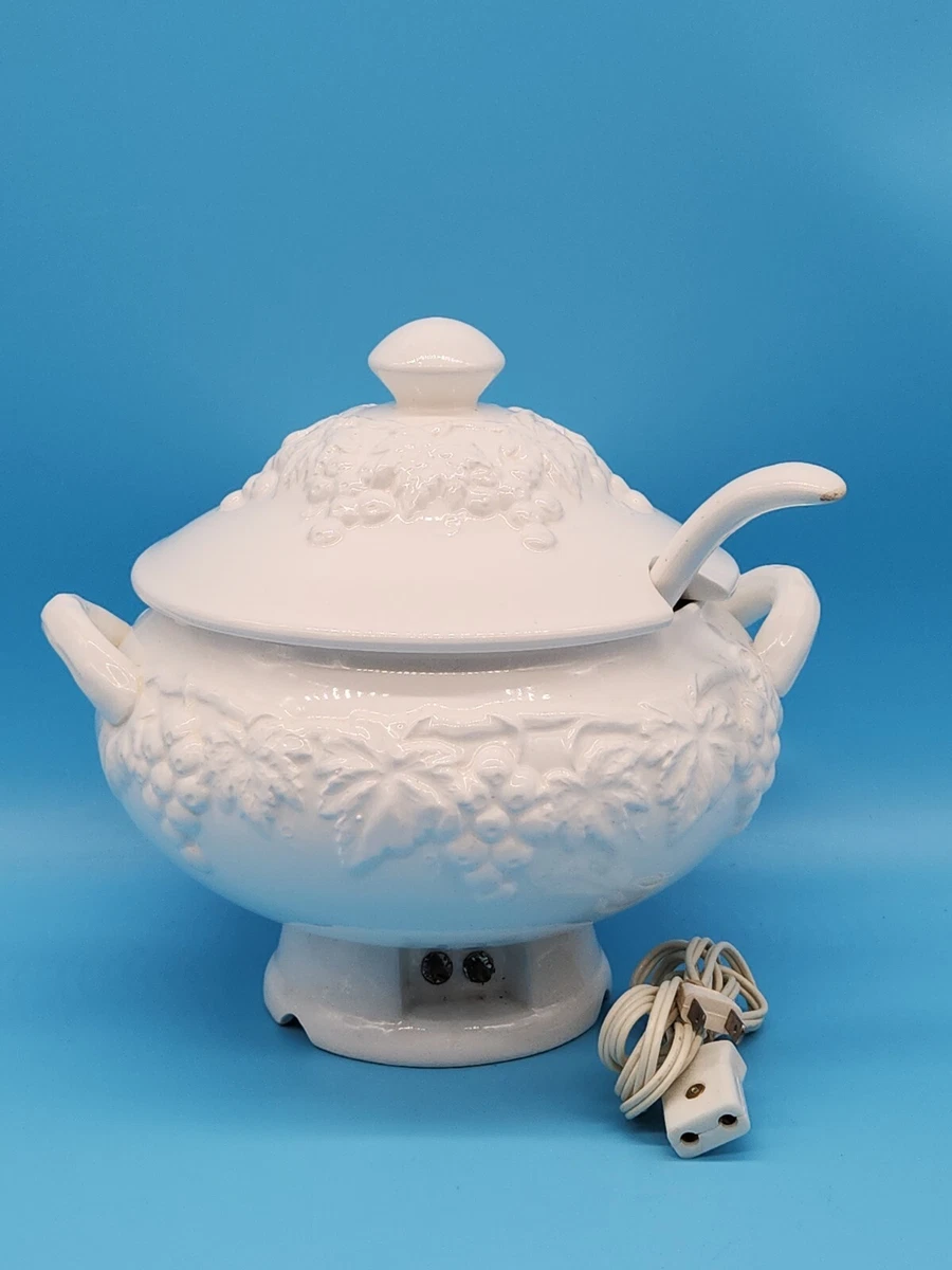 Vintage Electric Heated White Ceramic Soup Tureen With Ladle And Lid WORKS  | eBay