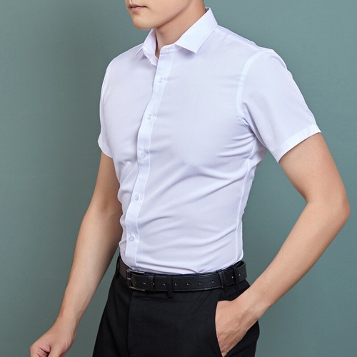 Men's Dress Shirts Formal Business Short Sleeves Elastic Non Iron Casual Shirts - Picture 9 of 18