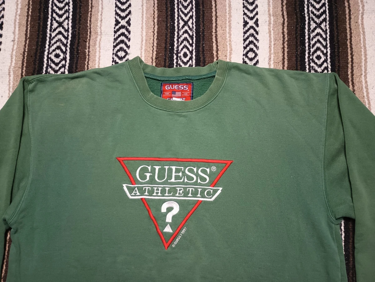 Guess Sport vtg Sweatshirt Athletic Green Crewneck embroidered 90s fashion XL