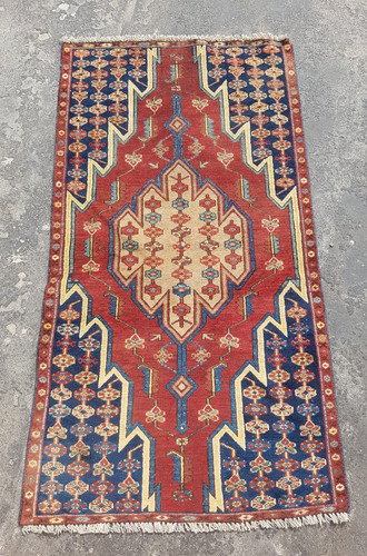 Vintage Hand Made Traditional Rug Oriental Wool Multicolor Carpet 138x75 cm