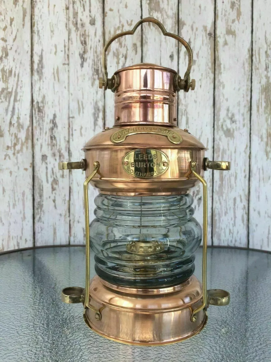 Brass & Copper Anchor Oil Lamp ~ Nautical Maritime Ship Lantern ~ Boat  Light NEW