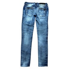 Rock Revival Moto Kamil Skinny Jeans Womens Size 24 X 28 Blue Denim Stretch
