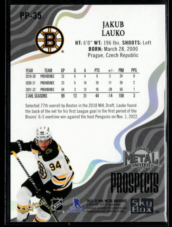 2022-23 Metal Universe Skybox Premium Prospects Jakub Lauko #PP-35 - Image 2 of 2