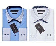 MENS SHIRT SMART CASUAL FORMAL UNUSUAL DOUBLE COLLAR LONGSLEEVE