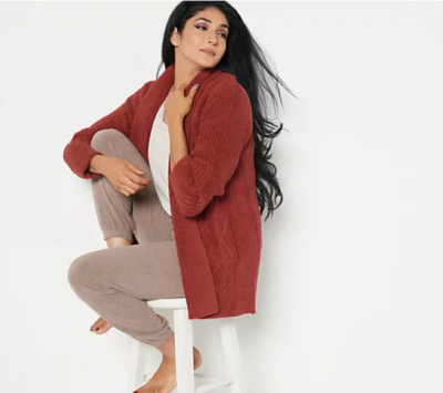 NWT Barefoot Dreams CozyChic Cable Cardigan in Crimson Size L