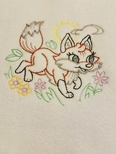 Handmade Personalized Embroidery Fleece Baby Blanket With a Baby Fox