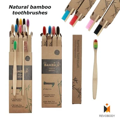 PACK of 1-10 Eco Friendly Bamboo Toothbrush Natural Biodegradable MediumBristles - Image 1 of 4
