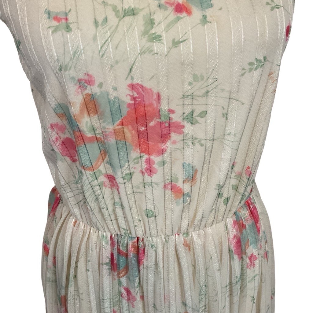 Vintage 1970's Creations By Aria Pleated Spaghetti Strap Floral Dress 2 Piece View 2