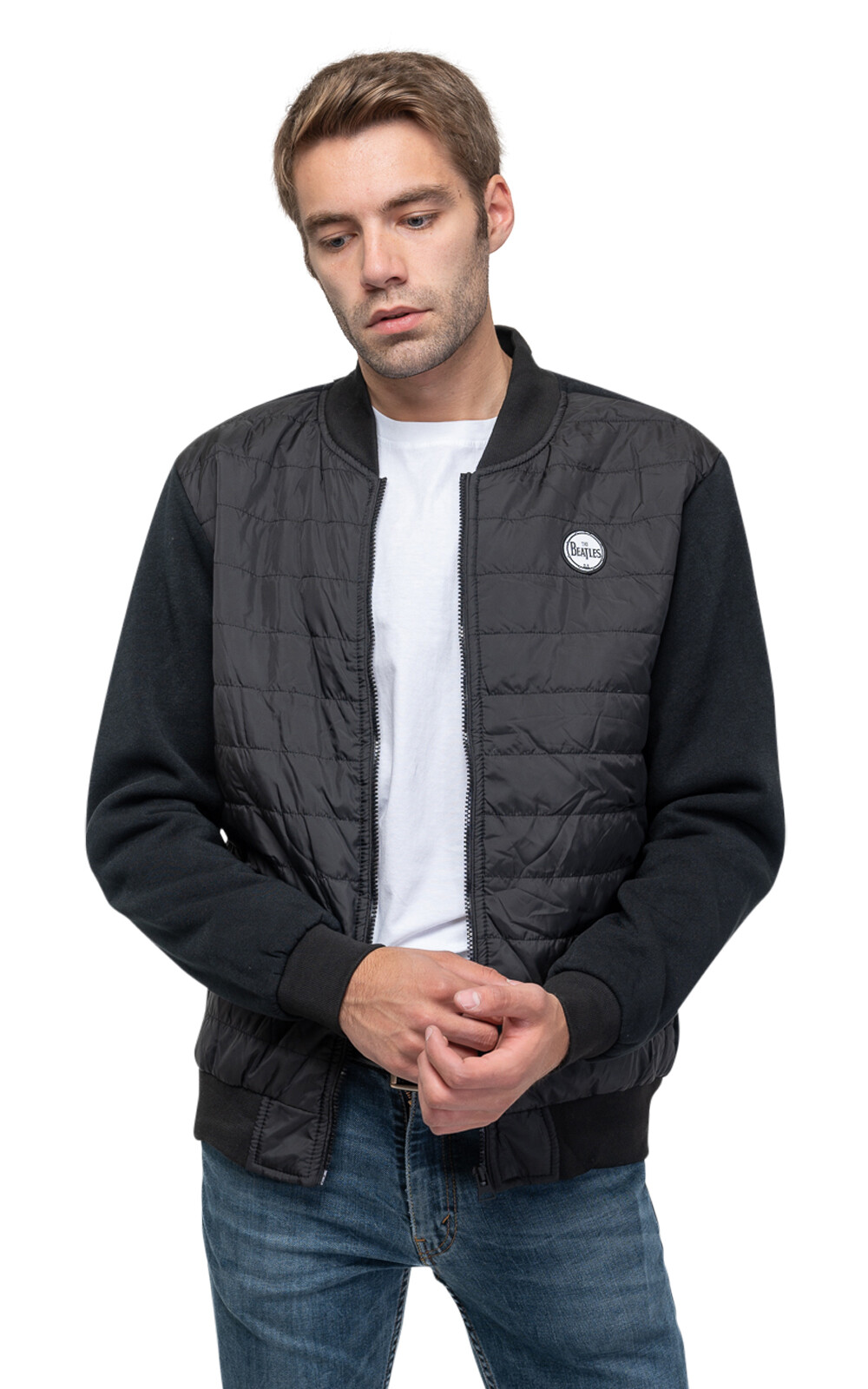 The Beatles Official Quilted Jacket with Drum Logo Black Unisex Sizes