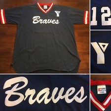 Rare VTG Eagle Sportswear XL BRAVES #12 Jersey Shirt Made in USA Blue Red Stripe