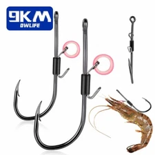 15Pcs Live Shrimp Hooks Set Catfish Fishing Hook Long Shank Hook for Saltwater