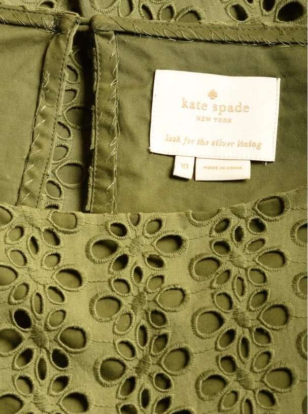 Abito a tubino KATE SPADE New York in cotone con occhielli taglia 10 verde oliva