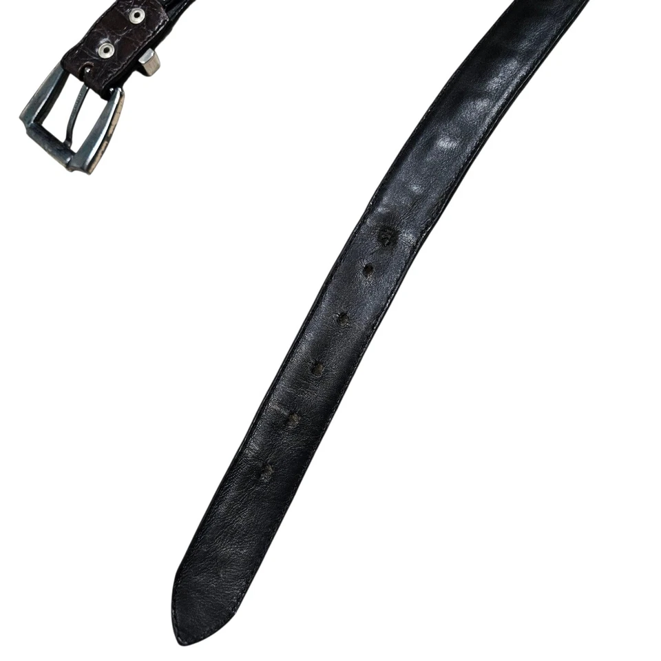 Cinturón Nanni Hecho en Italia Cuero Metal Cadena Resistente Marrón Cocodrilo Repujado 36 Foto 4 de 4