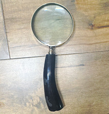 Handheld Magnifying Glass with Black Handle and Silver Frame, Black/Silver