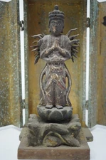 Kannon Bodhisattva Love God Wooden Figurine in House Antique from Japan 1028C3