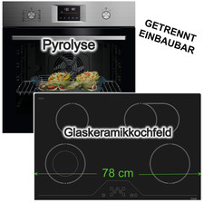 Herdset AEG Pyrolyse Backofen + h|tech Glaskeramikkochfeld 78 cm Bräterzone