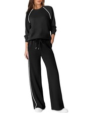 Women 2 Piece Lounge Sets Sweatsuit Fall Outfits Matching Wide Medium Black