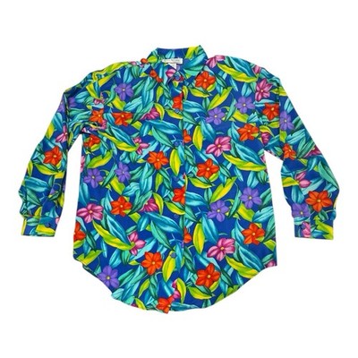 S.G. Sport Women's Medium Floral Foliage Blouse Button Up with Collar Retro USA