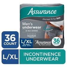 Assurance Men's Incontinence Underwear, L/XL, Maximum Absorbency (36 Count)