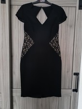 Spotlight Warehouse Black Nude Lace Panel Dress UK 12 Cocktail Party Occasion