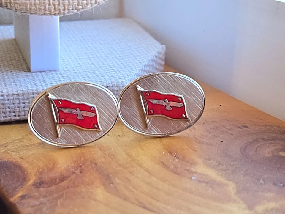 Vintage  Cufflinks American President Lines Logo Red Enamel Flag Bird Stars - Image 3 of 4