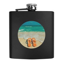 6oz (170ml) 'Orange Flip Flops on Beach' Pocket Hip Flask (HP00045035)